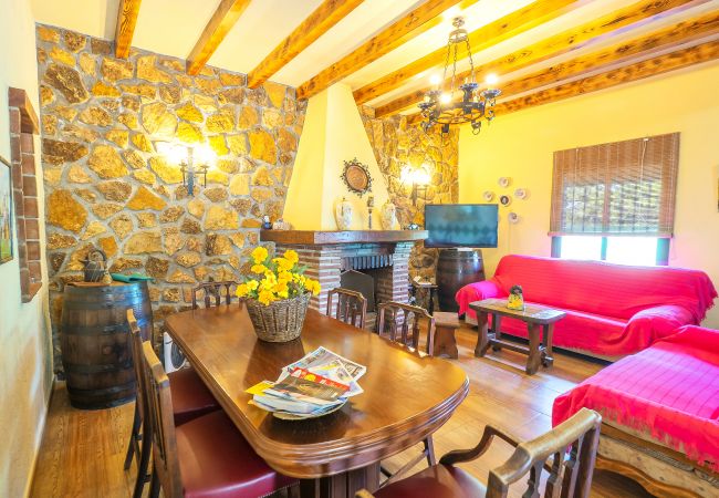 Salón con chimenea de esta finca en Alhaurín el Grande