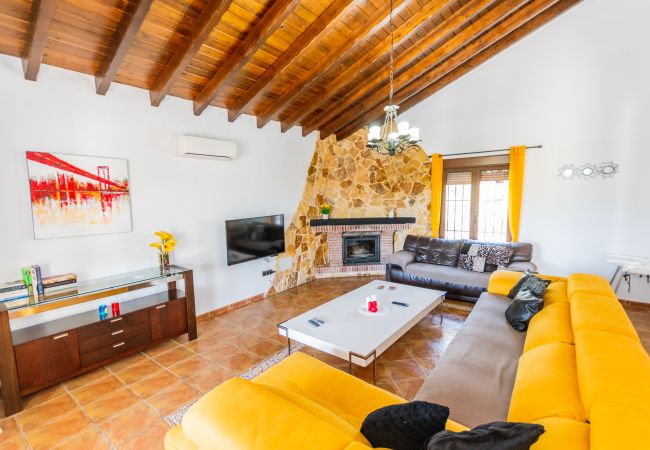 Living room with fireplace in this villa in Alhaurín el Grande