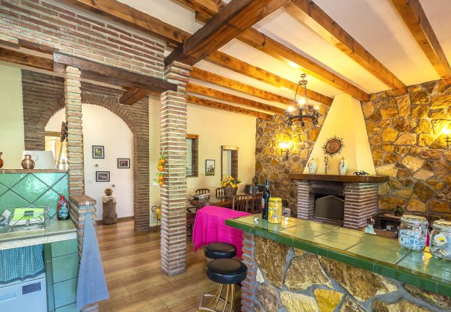 Dining room with fireplace in this country estate in Alhaurín el Grande