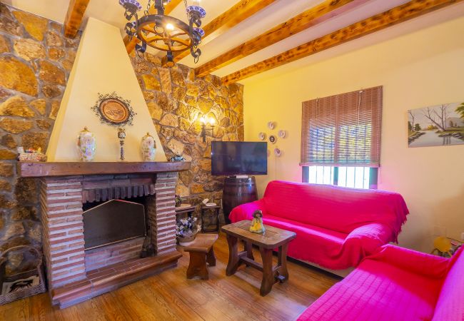 Living room with fireplace of this country house in Alhaurín el Grande